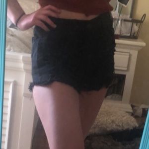 American Eagle black distressed jean shorts